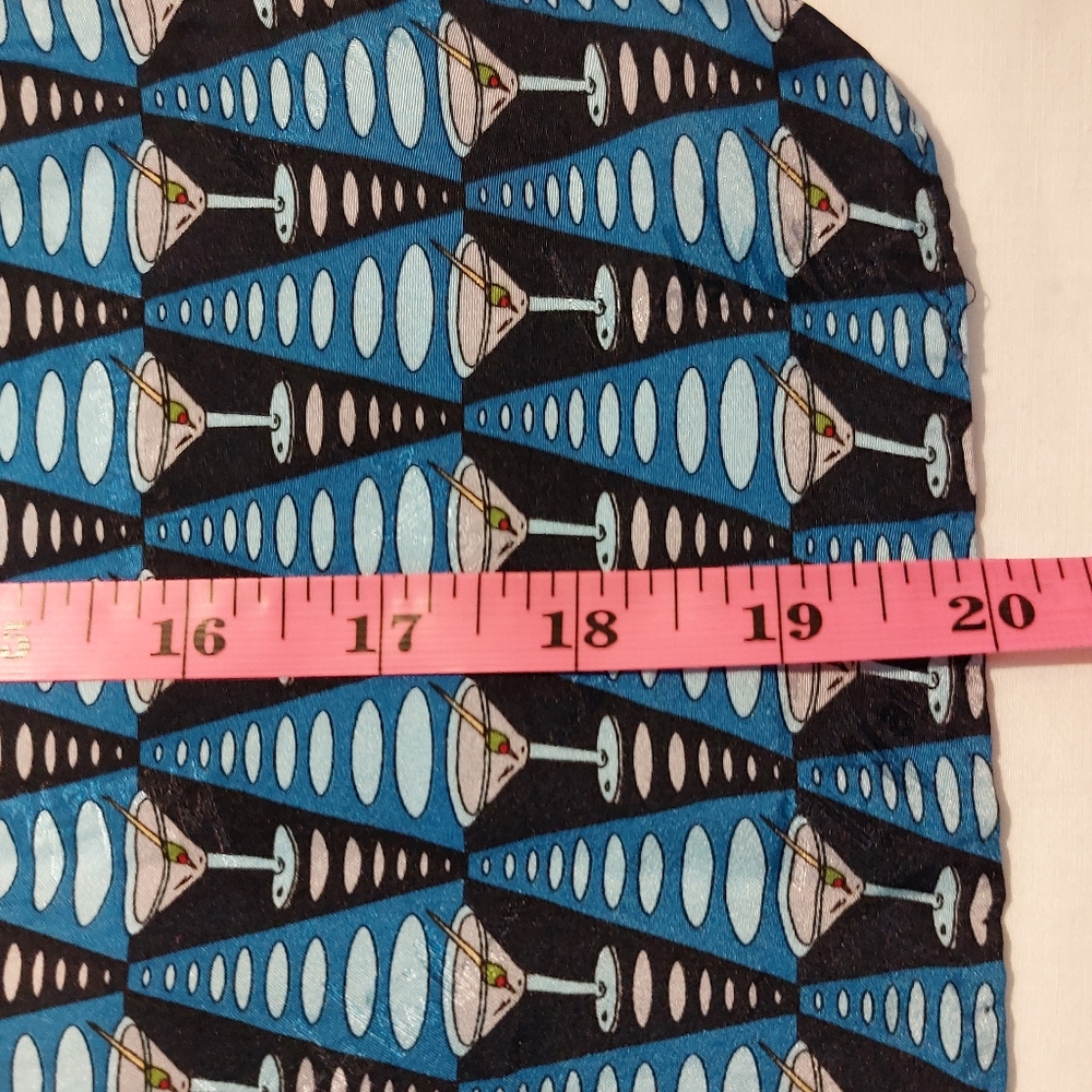 Vintage Nicole Miller Silk Blue and Black Martini Glass Patterned Scarf EUC - Picture 7 of 8